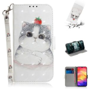 3D Coloured Drawing Horizontal Flip Leather Case with Holder & Card Slots & Wallet For Redmi Note 7(Cute Cat) (OEM)