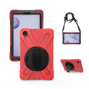 For Samsung Galaxy Tab A 8.4 2020 T307U Shockproof Colorful Silicone + PC Protective Case with Holder & Shoulder Strap & Hand Strap(Red) (OEM)