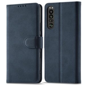For Sony Xperia 1 III Frosted Anti-theft Brush Horizontal Flip Leather Phone Case(Dark Blue) (OEM)