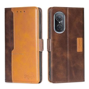 For Huawei Nova 9 SE 4G Contrast Color Side Buckle Leather Phone Case(Dark Brown + Gold) (OEM)