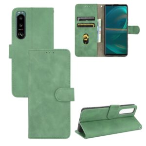 For Sony Xperia 5 III Solid Color Skin Feel Magnetic Buckle Horizontal Flip Calf Texture PU Leather Case with Holder & Card Slots & Wallet(Green) (OEM)