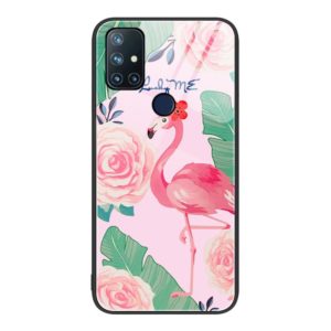 For OnePlus Nord N10 5G Colorful Painted Glass Phone Case(Flamingo) (OEM)