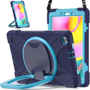 For Samsung Galaxy Tab A 8.0 (2019) T290 / T295 Silicone + PC Protective Case with Holder & Shoulder Strap(Navy Blue + Blue) (OEM)