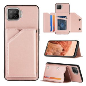 For OPPO F17 Skin Feel PU + TPU + PC Back Cover Shockproof Case with Card Slots & Holder & Photo Frame(Rose Gold) (OEM)