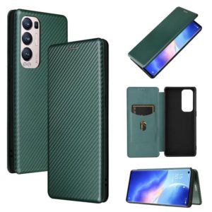 For OPPO Reno5 Pro+ Carbon Fiber Texture Horizontal Flip TPU + PC + PU Leather Case with Card Slot(Green) (OEM)