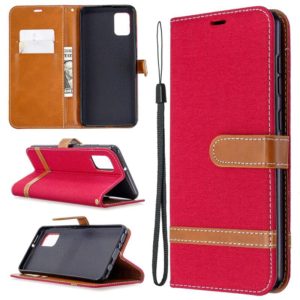 For Samsung Galaxy A31 Denim Texture Horizontal Flip Leather Case with Holder & Card Slots & Wallet & Lanyard(Red) (OEM)