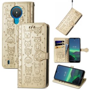 For Nokia 1.4 Cute Cat and Dog Embossed Horizontal Flip Leather Case with Holder & Card Slots & Wallet & Lanyard(Gold) (OEM)