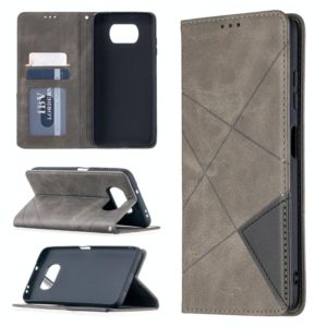 For Xiaomi Mi Poco X3 Rhombus Texture Horizontal Flip Magnetic Leather Case with Holder & Card Slots(Grey) (OEM)