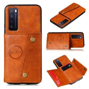 For Huawei Honor 30 Double Buckle PU + TPU Shockproof Magnetic Protective Case with Card Slot(Light Brown) (OEM)