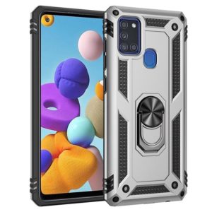For Samsung Galaxy A21s Shockproof TPU + PC Protective Case with 360 Degree Rotating Holder(Silver) (OEM)