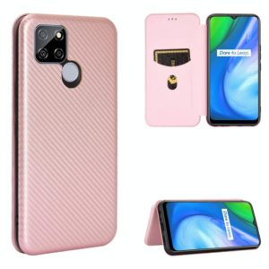 For OPPO Realme V3 Carbon Fiber Texture Horizontal Flip TPU + PC + PU Leather Case with Card Slot(Pink) (OEM)
