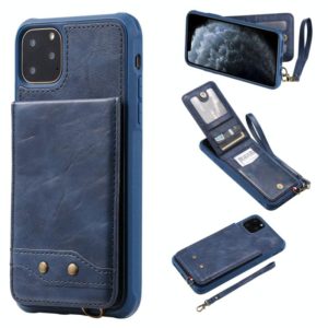 For iPhone 11 Pro Max Vertical Flip Shockproof Leather Protective Case with Short Rope, Support Card Slots & Bracket & Photo Holder & Wallet Function(Blue) (OEM)