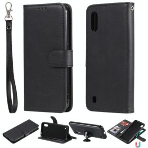 For Samsung Galaxy A01(EU Version) 2 in 1 Solid Color Detachable PU Leather Case with Card Slots & Magnetic Holder & Photo Frame & Wallet & Strap(Black) (OEM)
