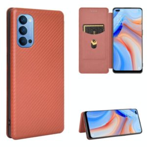 For OPPO Reno4 4G Carbon Fiber Texture Horizontal Flip TPU + PC + PU Leather Case with Card Slot(Brown) (OEM)