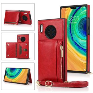 For Huawei Mate 30 Square Zipper Wallet Bag TPU+PU Back Cover Case with Holder & Card Slots & Wallet & Cross-body Strap(Red) (OEM)