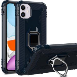 For iPhone 12 mini Carbon Fiber Protective Case with 360 Degree Rotating Ring Holder(Blue) (OEM)