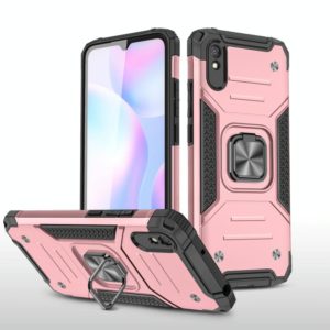 For Xiaomi Redmi 9A Magnetic Armor Shockproof TPU + PC Case with Metal Ring Holder(Rose Gold) (OEM)
