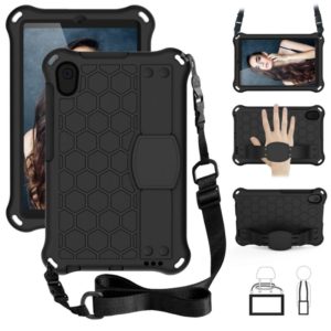For Galaxy Tab A 8.4(2020) T307 Honeycomb Design EVA + PC Material Four Corner Anti Falling Flat Protective Shell With Strap(Black+Black) (OEM)