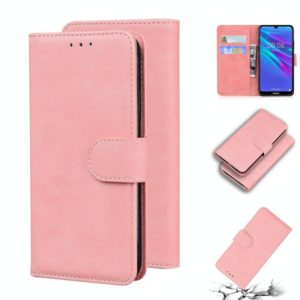 For Huawei Y6 2019 Skin Feel Pure Color Flip Leather Phone Case(Pink) (OEM)