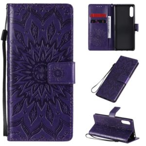 For Sony Xperia L4 Embossed Sunflower Pattern Horizontal Flip PU Leather Case with Holder & Card Slots & Wallet & Lanyard(Purple) (OEM)