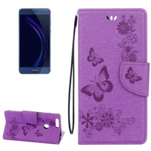 For Huawei Honor 8 Butterflies Embossing Horizontal Flip Leather Case with Holder & Card Slots & Wallet & Lanyard(Purple) (OEM)