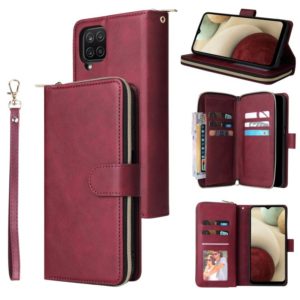 For Samsung Galaxy A12 5G Zipper Wallet Bag Horizontal Flip PU Leather Case with Holder & 9 Card Slots & Wallet & Lanyard & Photo Frame(Red Wine) (OEM)
