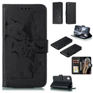 Feather Pattern Litchi Texture Horizontal Flip Leather Case with Wallet & Holder & Card Slots For Huawei Y5 (2019) / Honor 8S(Black) (OEM)