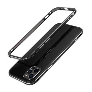 For iPhone 12 Aurora Series Lens Protector + Metal Frame Protective Case(Black Silver) (OEM)