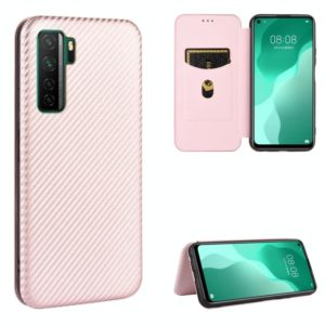 For Huawei nova 7 SE / P40 Lite 5G Carbon Fiber Texture Horizontal Flip TPU + PC + PU Leather Case with Card Slot(Pink) (OEM)