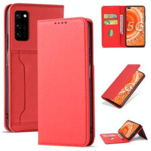 For Huawei Honor V30 Strong Magnetism Liquid Feel Horizontal Flip Leather Case with Holder & Card Slots & Wallet(Red) (OEM)