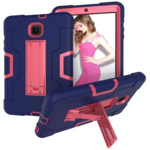 For Galaxy Tab A 8.0 (2018) T387 Contrast Color Silicone + PC Combination Case with Holder(Navy Blue + Rose Red) (OEM)