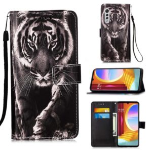For LG Velvet 2 Pro Colored Drawing Pattern Plain Weave Horizontal Flip Leather Case with Holder & Card Slot & Wallet & Lanyard(Black And White Tiger) (OEM)