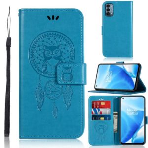 For OnePlus Nord N200 5G Wind Chime Owl Embossing Pattern Horizontal Flip Leather Case with Holder & Card Slots & Wallet(Blue) (OEM)