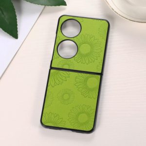 For Huawei P50 Pocket Sunflower Pattern PU+TPU+PC Shockproof Phone Case(Light Green) (OEM)