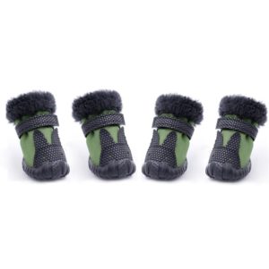 4 PCS/Set Pet AutumnWinter Thicken Cotton Shoes Dog Warm And Non-Slip Shoes, Size: No. 2(Green) (OEM)