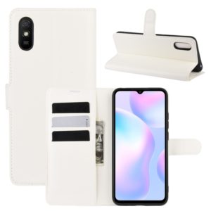 For Xiaomi Redmi 9A Litchi Texture Horizontal Flip Protective Case with Holder & Card Slots & Wallet(White) (OEM)