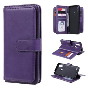 For Motorola Moto E6S 2020 Multifunctional Magnetic Copper Buckle Horizontal Flip Solid Color Leather Case with 10 Card Slots & Wallet & Holder & Photo Frame(Purple) (OEM)
