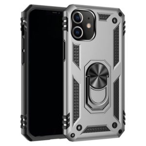 For iPhone 12 / 12 Pro Shockproof TPU + PC Protective Case with 360 Degree Rotating Holder(Silver) (OEM)