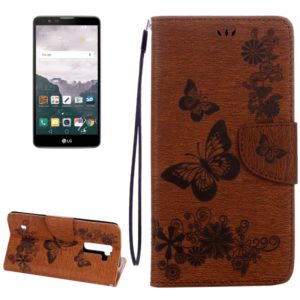 For LG Stylo 2 / LS775 Butterflies Embossing Horizontal Flip Leather Case with Holder & Card Slots & Wallet & Lanyard(Brown) (OEM)