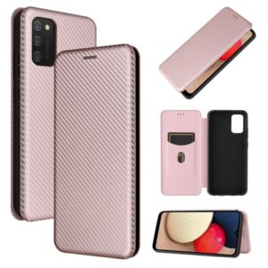 For Samsung Galaxy A02s Carbon Fiber Texture Horizontal Flip TPU + PC + PU Leather Case with Card Slot(Pink) (OEM)