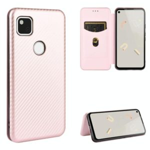 For Google Pixel 4a Carbon Fiber Texture Horizontal Flip TPU + PC + PU Leather Case with Card Slot(Pink) (OEM)