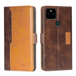 For Google Pixel 5a 5G Retro Texture Contrast Color Buckle Horizontal Flip Leather Phone Case with Holder(Dark Brown+Gold) (OEM)