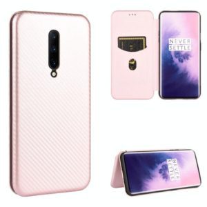 For OnePlus 7 Pro Carbon Fiber Texture Horizontal Flip TPU + PC + PU Leather Case with Card Slot(Pink) (OEM)