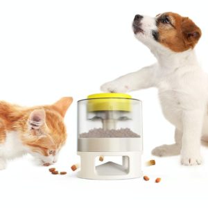 Dog Bowl Dog Toys Feeding Slow Food Catapult(Yellow + White) (OEM)