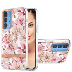 For Motorola Moto Edge 20 Pro Ring IMD Flowers TPU Phone Case(Pink Gardenia) (OEM)