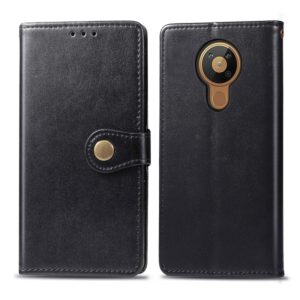 For Nokia 5.3 Retro Solid Color Leather Buckle Phone Case with Lanyard & Photo Frame & Card Slot & Wallet & Stand Function(Black) (OEM)
