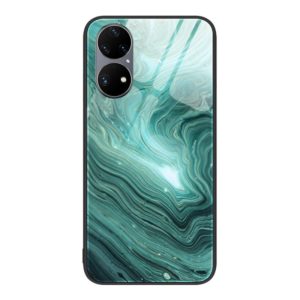 For Huawei P50 Pro Marble Pattern Glass Protective Phone Case(Water Waves) (OEM)
