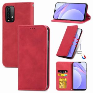 For Xiaomi Redmi Note 9 4G Retro Skin Feel Business Magnetic Horizontal Flip Leather Case with Holder & Card Slots & Wallet & Photo Frame(Red) (OEM)