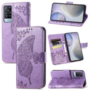For vivo X60 Butterfly Love Flowers Embossed Horizontal Flip Leather Case with Holder & Card Slots & Wallet & Lanyard(Light Purple) (OEM)