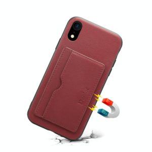 For iPhone XR Denior V3 Luxury Car Cowhide Leather Protective Case with Holder & Card Slot(Dark Red) (Denior) (OEM)